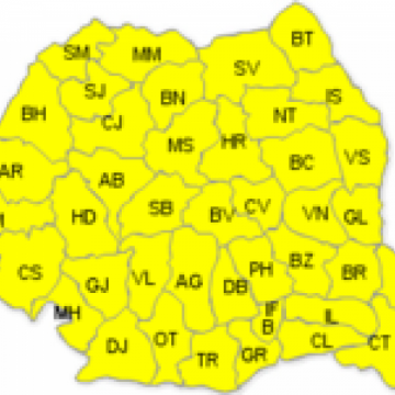 ANM: Cod galben de instabilitate atmosferică şi disconfort termic, valabil în toată ţara până la ora 18.00
