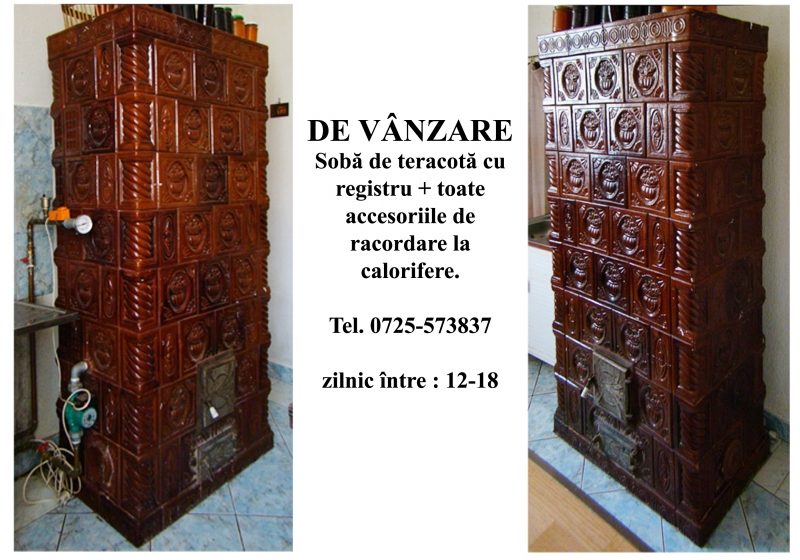 De vanzare soba de teracota cu registru + toate accesoriile de racordare la calorifere