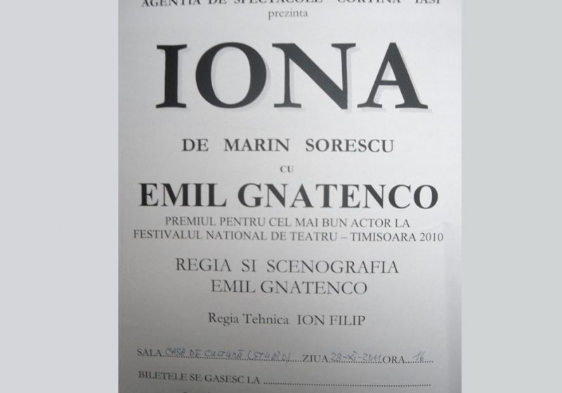 Sighetu Marmaţiei: Agenția de spectacole "Cortina" din Iași prezintă "IONA" de Marin Sorescu Sighetu Marmaţiei: Agenția de spectacole "Cortina" din Iași prezintă "IONA" de Marin Sorescu
