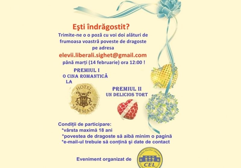 Sighetu Marmaţiei: Clubul Elevilor Liberali organizează un concurs special de Valentine’s Day ! Sighetu Marmaţiei: Clubul Elevilor Liberali organizează un concurs special de Valentine’s Day !