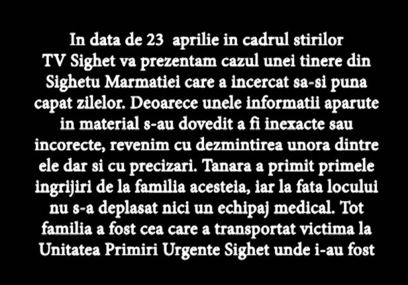 SIGHET: Precizare importantă la ştirea din data de 23 aprilie