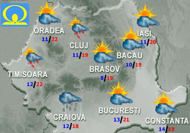PROGNOZA METEO: Vremea va fi răcoroasă cu înnorări şi ploi pe arii extinse