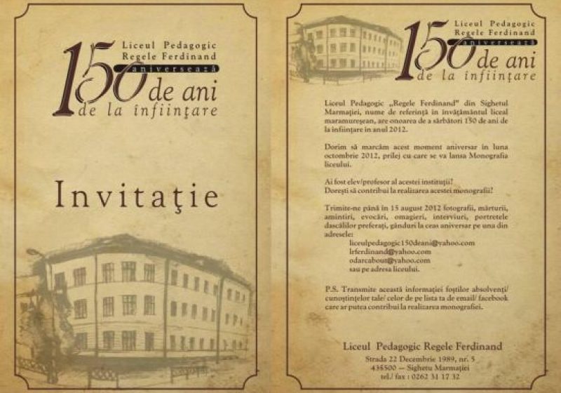 SIGHET: Ministrul Educaţiei, Ecaterina Andronescu va fi prezentă la Aniversarea a 150 de ani de la înfiinţarea Liceului "Regele Ferdinand" SIGHET: Ministrul Educaţiei, Ecaterina Andronescu va fi prezentă la Aniversarea a 150 de ani de la înfiinţarea Liceului "Regele Ferdinand"