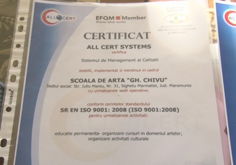 SIGHET: Şcoala Populară de Artă ""Gheorghe Chivu" a obţinut recunoaşterea unui management de calitate