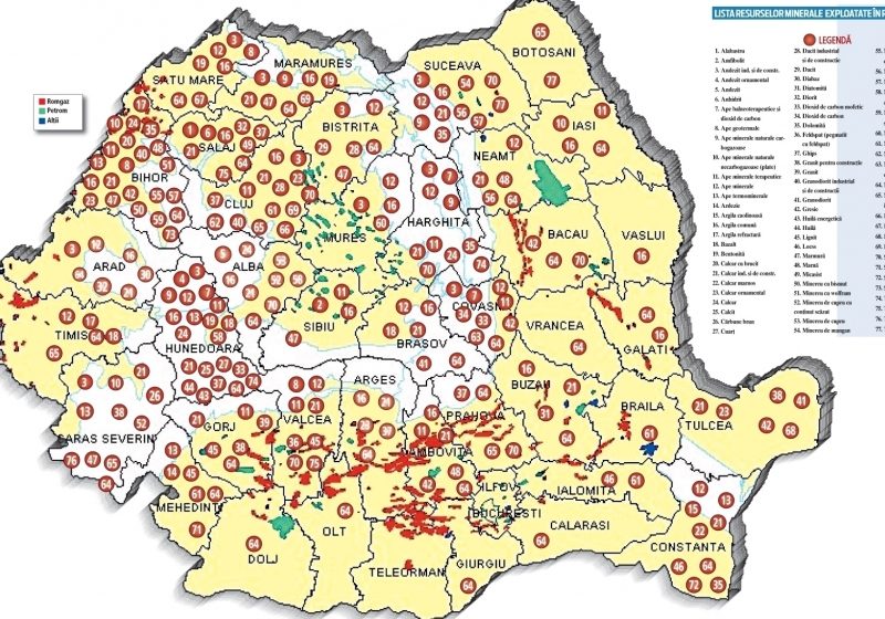 Harta bogăţiilor din subsolul României. Lista celor 77 de resurse minerale