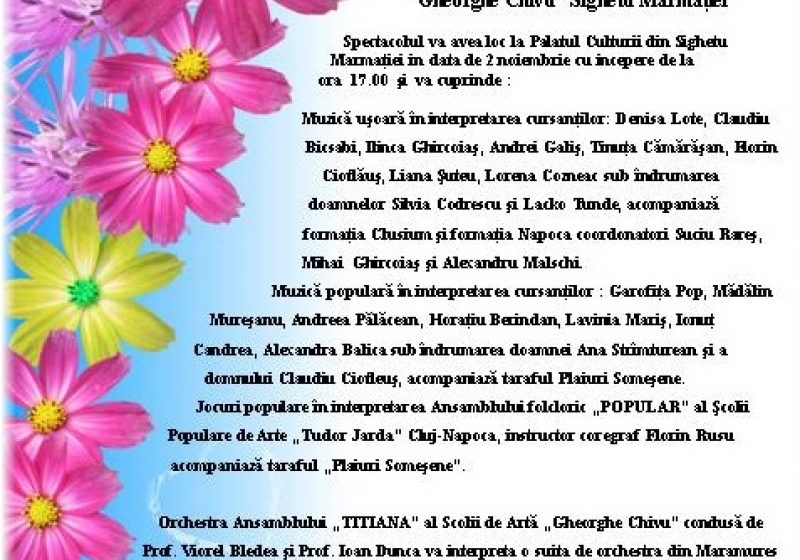 SIGHET: Spectacol inedit la Palatul Culturii, sâmbătă 2 noimebrie