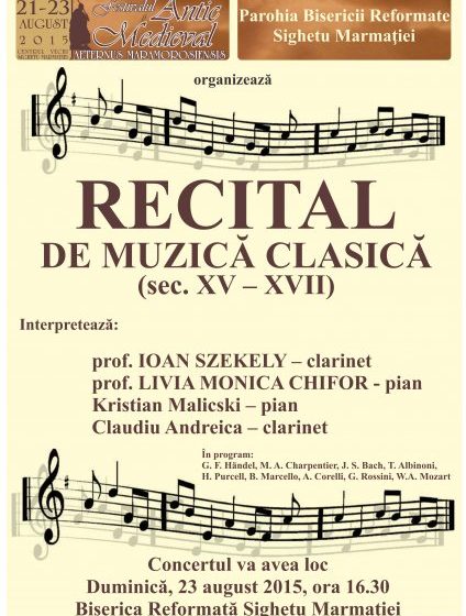 SIGHET: Un recital de muzică clasică va avea loc duminică la Biserica Reformată din Sighet