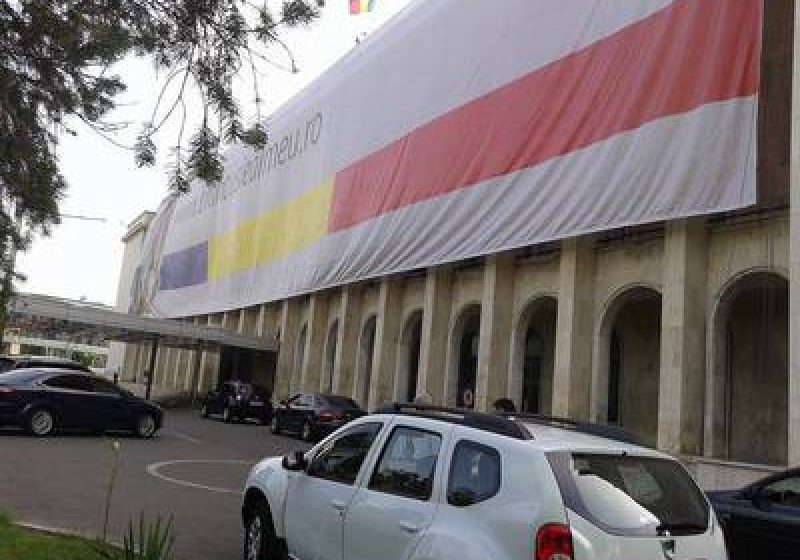 CAMPANIE: Faţada clădirii Guvernului a fost acoperită cu un banner uriaş pe care scrie "Brâncuşi e al meu"