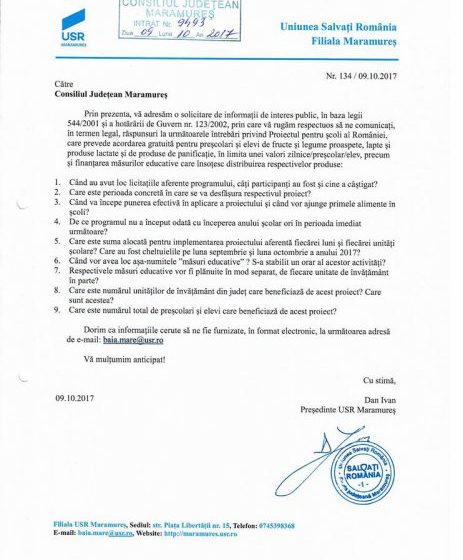 USR CERE EXPLICAŢII: Furnizarea laptelui şi cornului în şcolile din Maramureş întârzie USR CERE EXPLICAŢII: Furnizarea laptelui şi cornului în şcolile din Maramureş întârzie