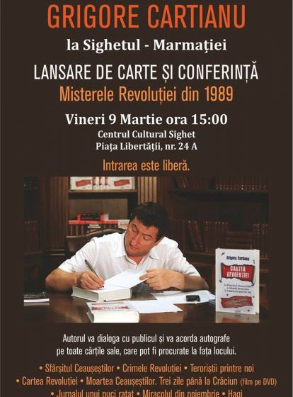 EVENIMENT: Grigore Cartianu îşi lansează cartea la Sighetu Marmaţiei EVENIMENT: Grigore Cartianu îşi lansează cartea la Sighetu Marmaţiei