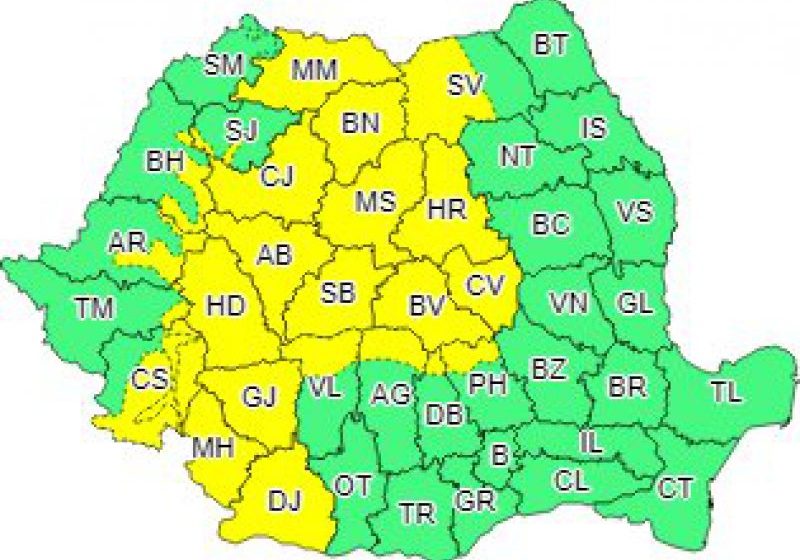 COD GALBEN DE PLOI ÎN MARAMUREȘ: Perioade cu instabilitate atmosferică accentuată și cantități de apă însemnate