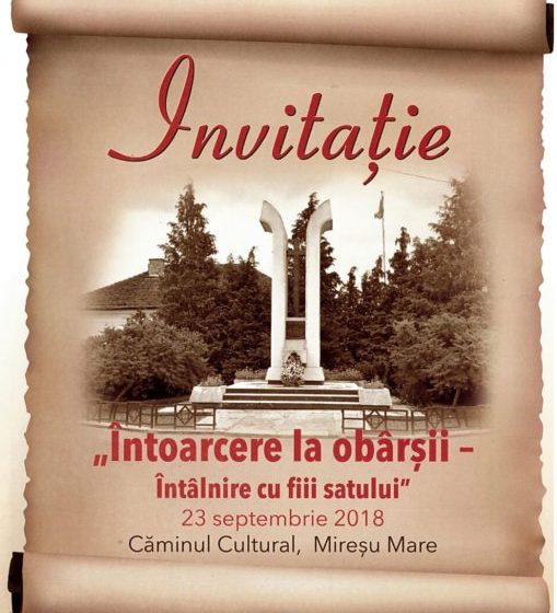 EVENIMENT SĂRBĂTORESC: Întâlnire cu fiii satului la Mireșu Mare EVENIMENT SĂRBĂTORESC: Întâlnire cu fiii satului la Mireșu Mare