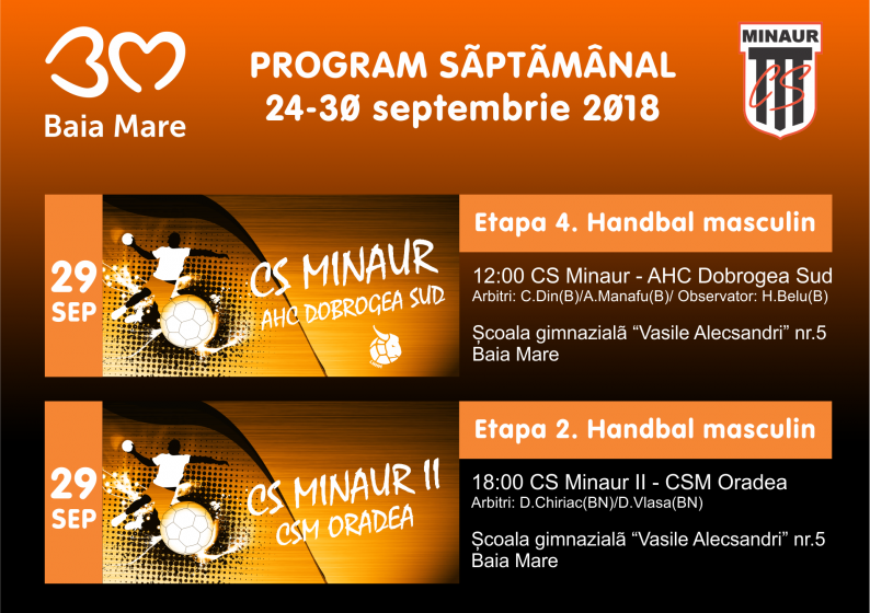 HANDBAL MASCULIN: Două meciuri programate pe sâmbătă HANDBAL MASCULIN: Două meciuri programate pe sâmbătă