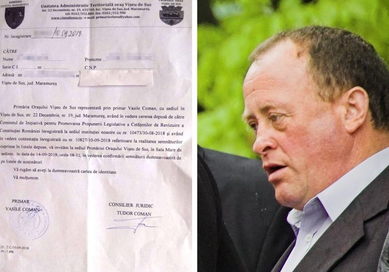 GEST ABUZIV SEMNALAT DE USR: Primarul din Vişeu de Sus exercită presiuni asupra celor 588 de vișeuani care au semnat listele #fărăpenali