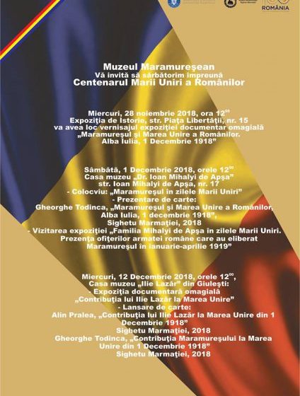 INVITAȚIE: Evenimente dedicate Centenarului, organizate de Muzeul Maramureșean din Sighet INVITAȚIE: Evenimente dedicate Centenarului, organizate de Muzeul Maramureșean din Sighet