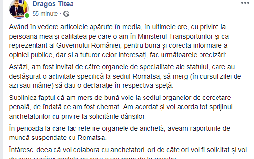 VIDEO | Secretarul de stat Dragoş Titea, precizări pe subiectul situaţiei de la Romatsa