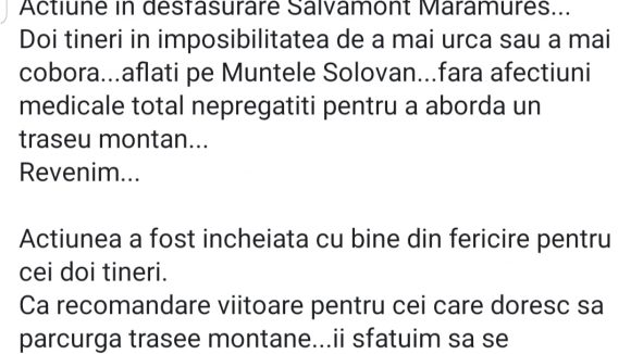 VIDEO | Doi turiști au fost salvați de pe Muntele Solovan de lângă Sighet VIDEO | Doi turiști au fost salvați de pe Muntele Solovan de lângă Sighet