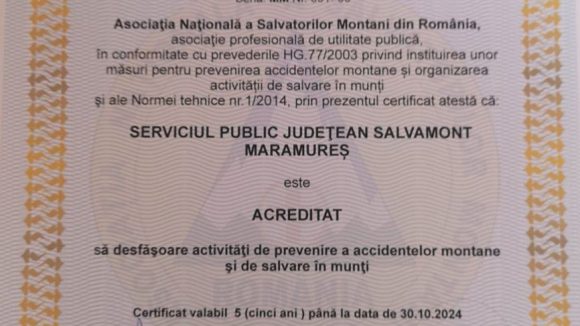 Salvamont Maramureș, acreditat să desfășoare activități de prevenire a accidentelor montane și de salvare în munți