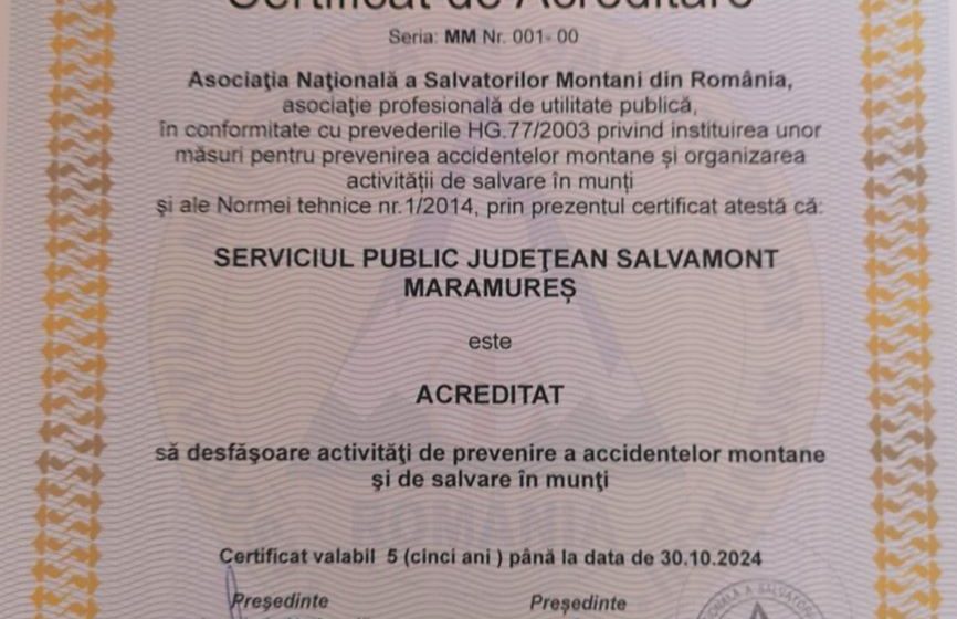 Salvamont Maramureș, acreditat să desfășoare activități de prevenire a accidentelor montane și de salvare în munți