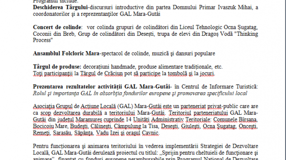 Târgul de Crăciun din Ocna Șugatag – ediția a III-a