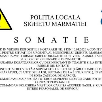 Dispoziții ale Poliției Locale a municipiului Sighetu Marmației în vederea prevenirii răspândirii virusului Covid-19