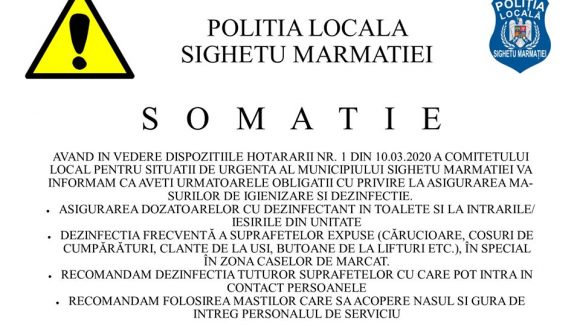 Dispoziții ale Poliției Locale a municipiului Sighetu Marmației în vederea prevenirii răspândirii virusului Covid-19 Dispoziții ale Poliției Locale a municipiului Sighetu Marmației în vederea prevenirii răspândirii virusului Covid-19