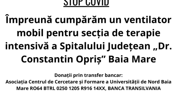 Strângere de fonduri pentru achiziționarea unui ventilator mobil pentru secția de terapie intensivă Strângere de fonduri pentru achiziționarea unui ventilator mobil pentru secția de terapie intensivă