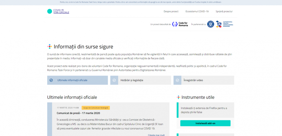 VIDEO | S-a lansat platforma online COVID-19 Știri Oficiale