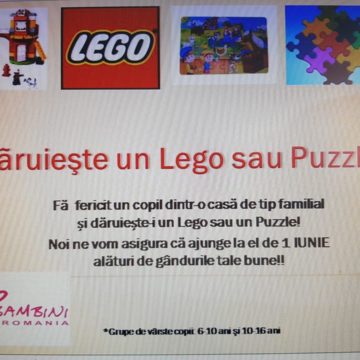 VIDEO | De 1 Iunie, fă fericit un copil dintr-o casă de tip familial și dăruiește un puzzle, un lego sau o carte VIDEO | De 1 Iunie, fă fericit un copil dintr-o casă de tip familial și dăruiește un puzzle, un lego sau o carte