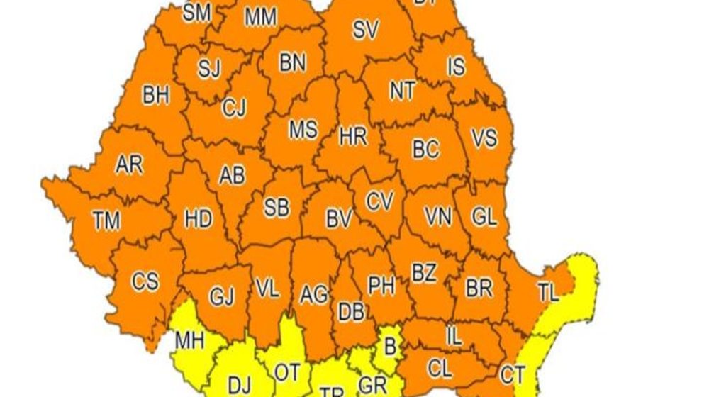 Un nou Cod Portocaliu de vreme rea emis pentru Maramureș și alte județe din țară