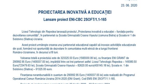 VIDEO | Liceul Tehnologic din Repedea lansează „Proiectarea inovativă a educației – fundația pentru dezvoltarea comunității”