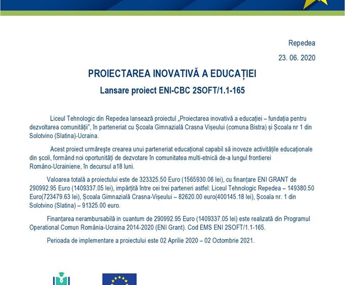 VIDEO | Liceul Tehnologic din Repedea lansează „Proiectarea inovativă a educației – fundația pentru dezvoltarea comunității”