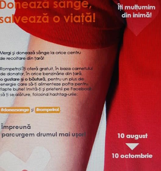 10 august – 10 octombrie 2020 se va desfășura campania de susținere a donării de sânge