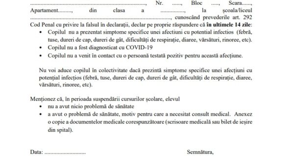 VIDEO | Declarație pe proprie răspundere pentru părinți. Cum arată documentul cu care elevii vor merge la școală VIDEO | Declarație pe proprie răspundere pentru părinți. Cum arată documentul cu care elevii vor merge la școală