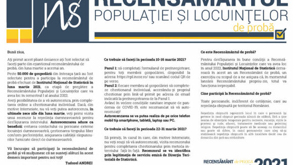 În luna martie va avea loc recensământul de probă