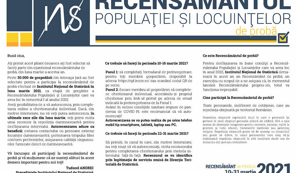 În luna martie va avea loc recensământul de probă