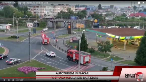 Video | Autoturism în flăcări pe strada Iazului din Baia Mare