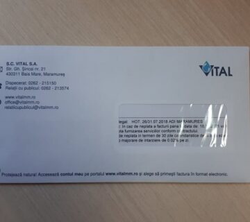 Detalii privind conținutul facturii la apă emisă de VITAL S.A.