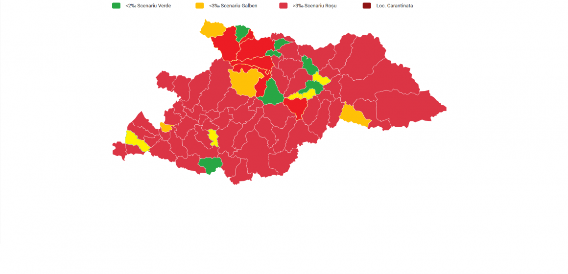 79% din localitățile județului Maramureș sunt în zona roșie, rata de incidență a ajuns la 7,69 la 1000 de locuitori