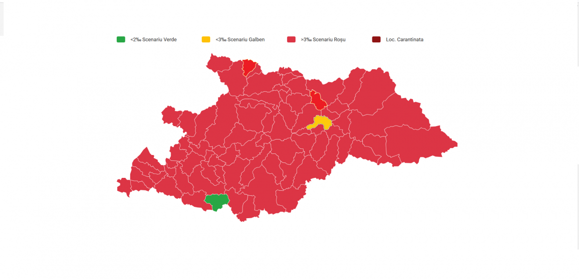 Doar o localitate în zona galbenă și una în zona verde, restul județului Maramureș în zona roșie