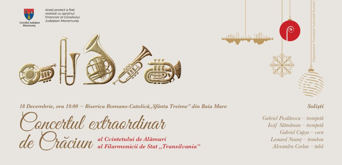 Concert extraordinar de Crăciun cu Cvintetul de Alămuri al Filarmonicii de Stat „Transilvania”