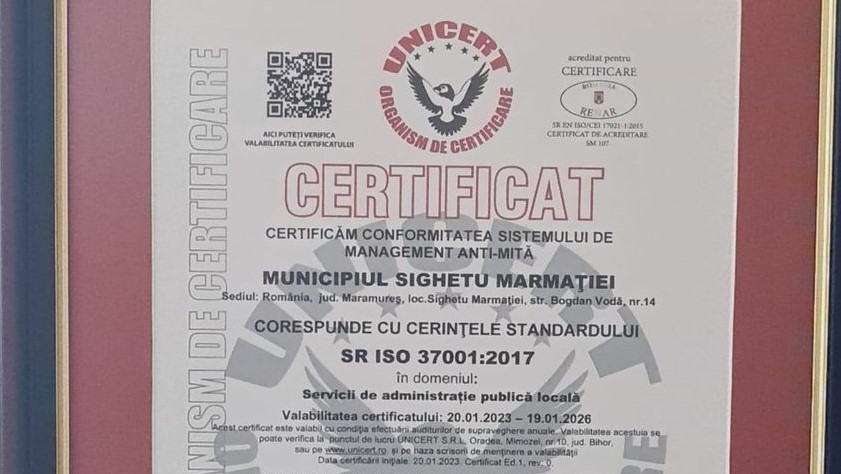 Sistem de management anti-mită implementat la Primăria Sighetu Marmației