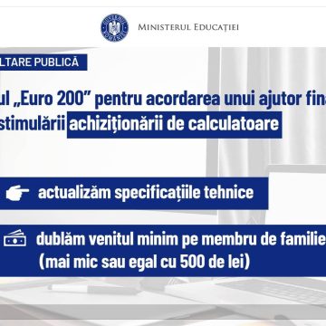 Ministerul Educației a publicat, spre consultare publică, proiectul de hotărâre privind programul „Euro 200”