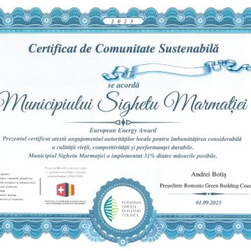 Certificat de Comunitate Sustenabilă în domeniul eficienței energetice pentru Sighet Certificat de Comunitate Sustenabilă în domeniul eficienței energetice pentru Sighet