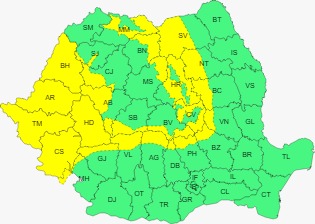 Atenționare meteorologică de cod galben pentru anumite zone din Maramureș
