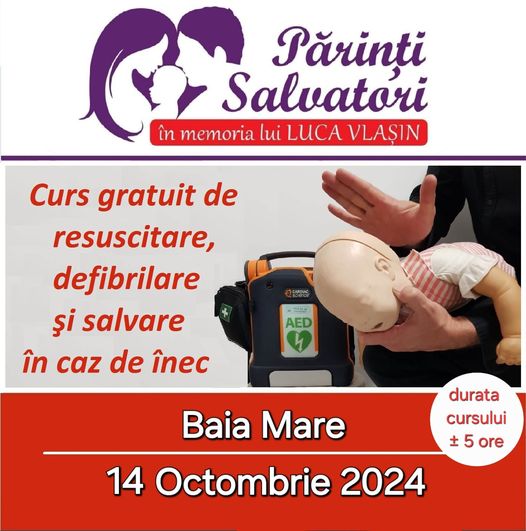 PĂRINȚI SALVATORI: Curs gratuit de resuscitare și defibrilare și salvare în caz de înec la Baia Mare PĂRINȚI SALVATORI: Curs gratuit de resuscitare și defibrilare și salvare în caz de înec la Baia Mare