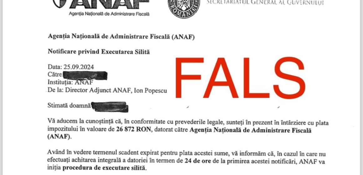 ATENȚIE! Mailuri false în numele ANAF ATENȚIE! Mailuri false în numele ANAF
