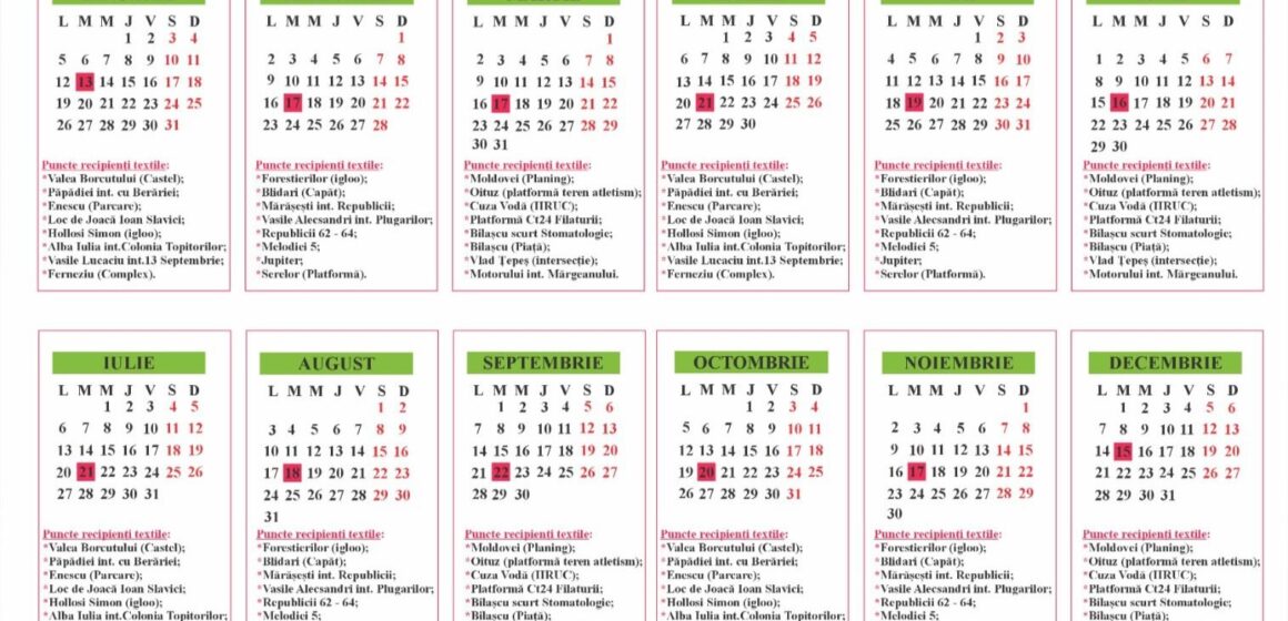CALENDARUL de colectare a deșeurilor textile în Baia Mare CALENDARUL de colectare a deșeurilor textile în Baia Mare