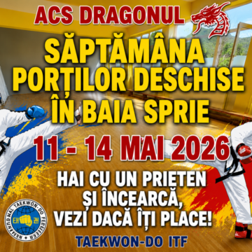 BAIA SPRIE: Începând cu 11 mai se dă startul antrenamentelor de Taekwon-do ITF – Săptămâna porților deschise