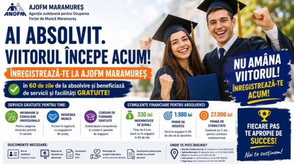 AJOFM MARAMUREȘ invită absolvenții promoției 2026 să se înregistreze pentru sprijin în găsirea unui loc de muncă AJOFM MARAMUREȘ invită absolvenții promoției 2026 să se înregistreze pentru sprijin în găsirea unui loc de muncă